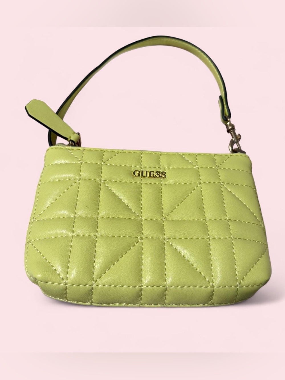 GUESS Lime Green Quilted Wristlet with Gold Logo
